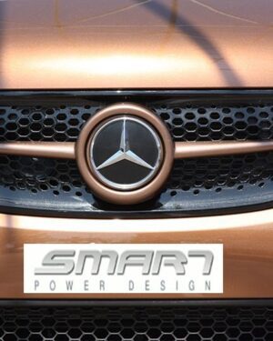 This is the Front Grille for Smart Fortwo 453. Its color is Hazel Brown Metallic and it has Mercedes Emblem.
